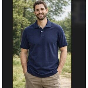 L.L. Bean Double L Polo Shirt Men XLT Tall Navy Blue Premium Cotton Short Sleeve